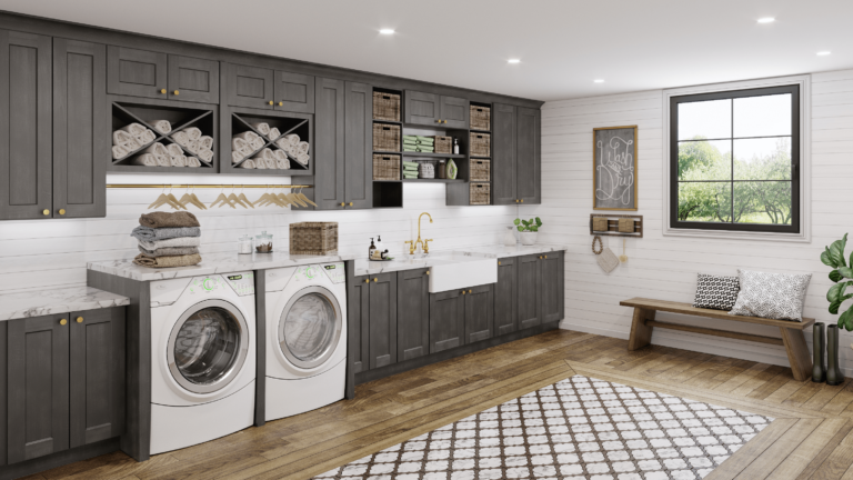 Shaker Cinder Laundry Room Cabinets