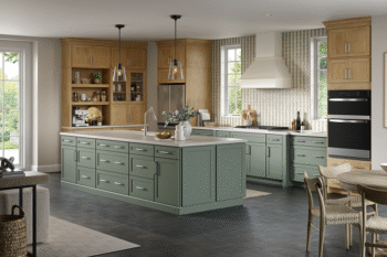 Small Kitchen Cabinets With Willow, Squall, and Ginger Finish Cabinet Doors