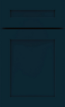Dark teal shaker-style cabinet door with a recessed center panel and a slim horizontal top rail detail.