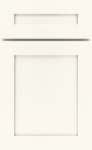 Light off-white shaker-style cabinet door with a recessed center panel and a narrow horizontal top detail.