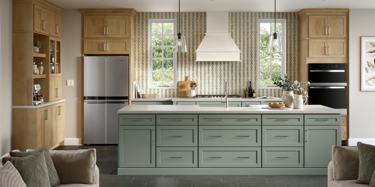 Kitchen Cabinets With Lichen, White and Sepia Finishes